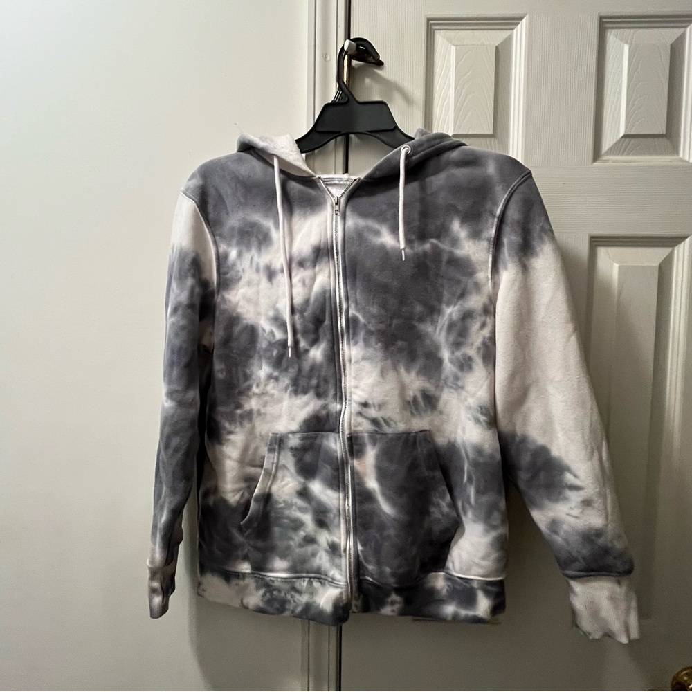 Zip Oversized Hoodie Cozy White And Gray Tie Dye Zip Up Hoodie Size S